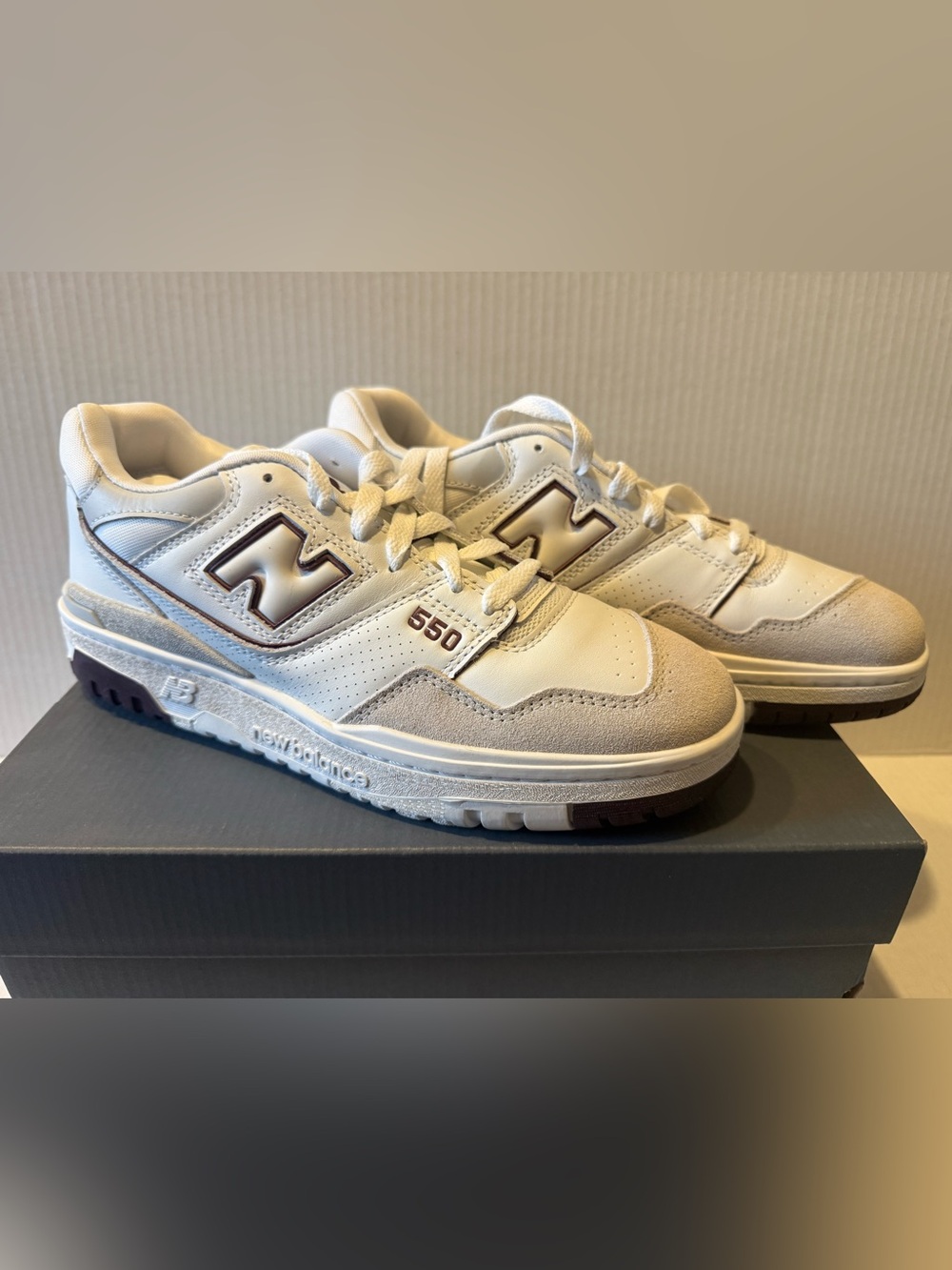New Balance 550 Men’s Sneakers in Cream and White with Brown Accents
